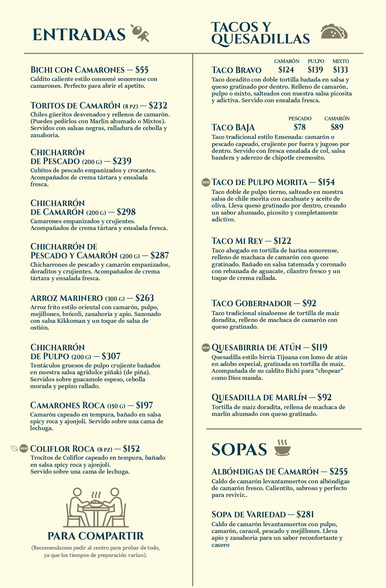 Menú Mariscos El Rey