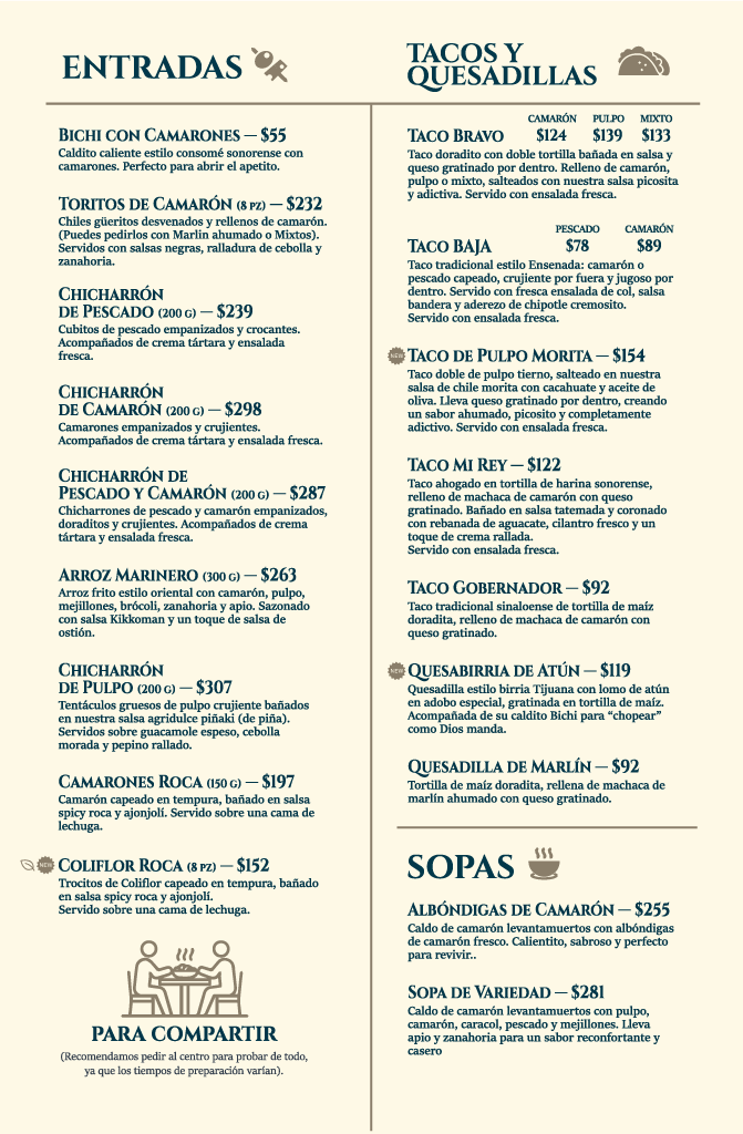 Menú Mariscos El Rey