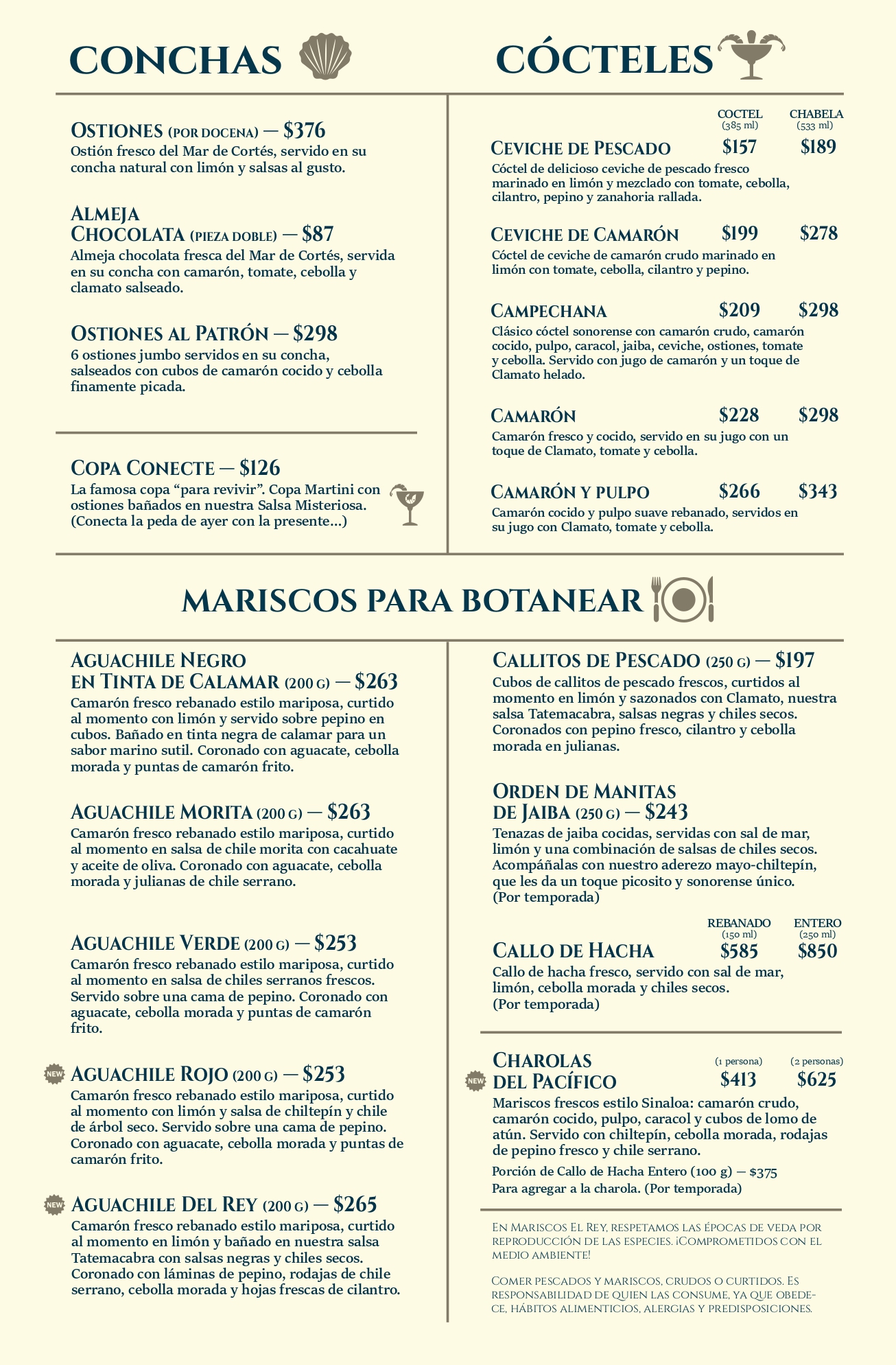 Menú Mariscos El Rey
