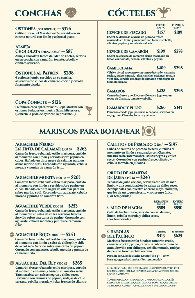 Menú Mariscos El Rey