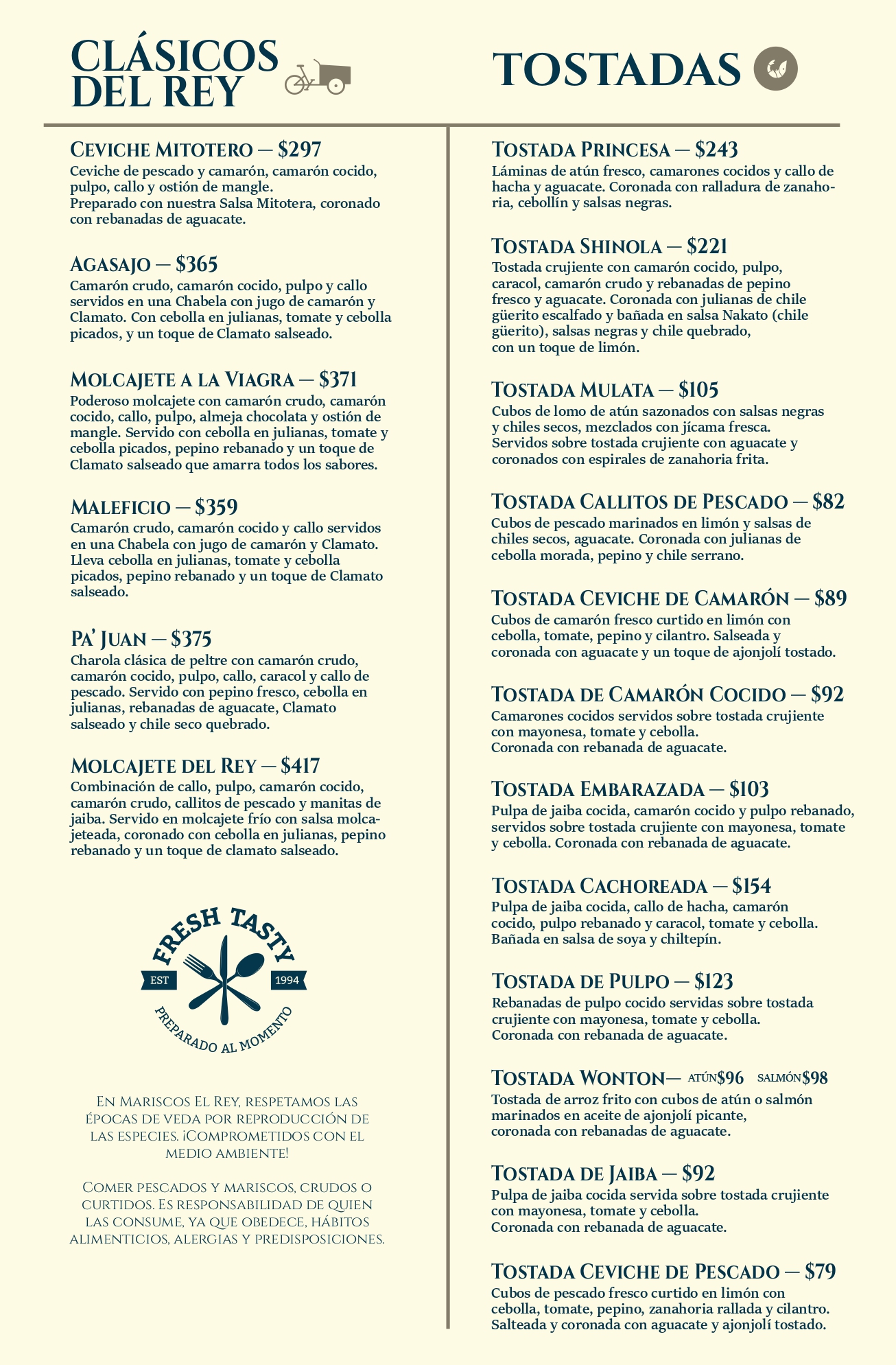 Menú Mariscos El Rey