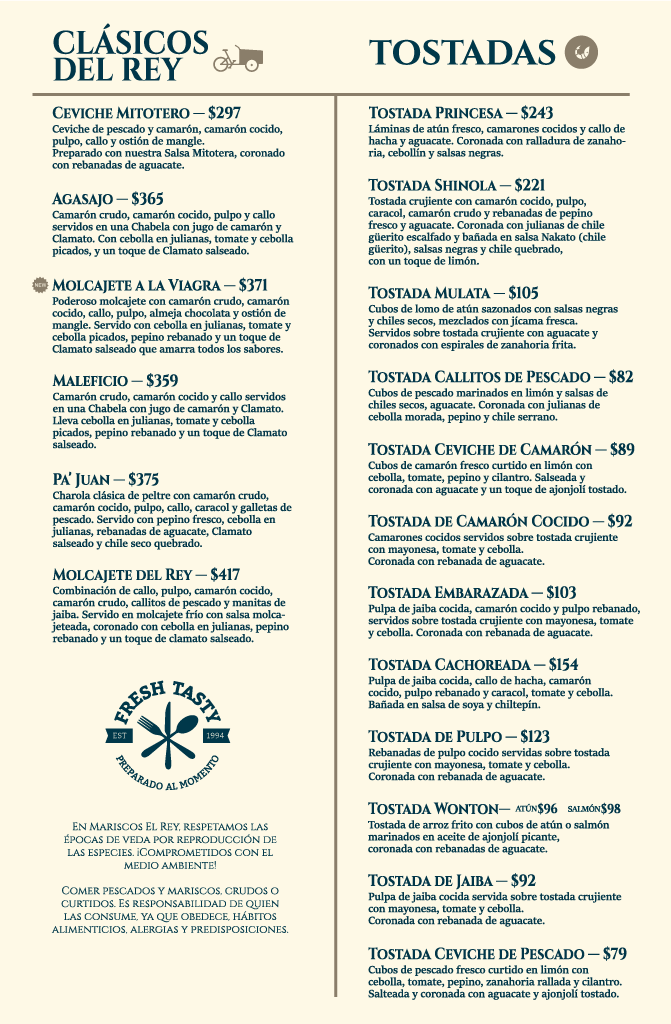 Menú Mariscos El Rey