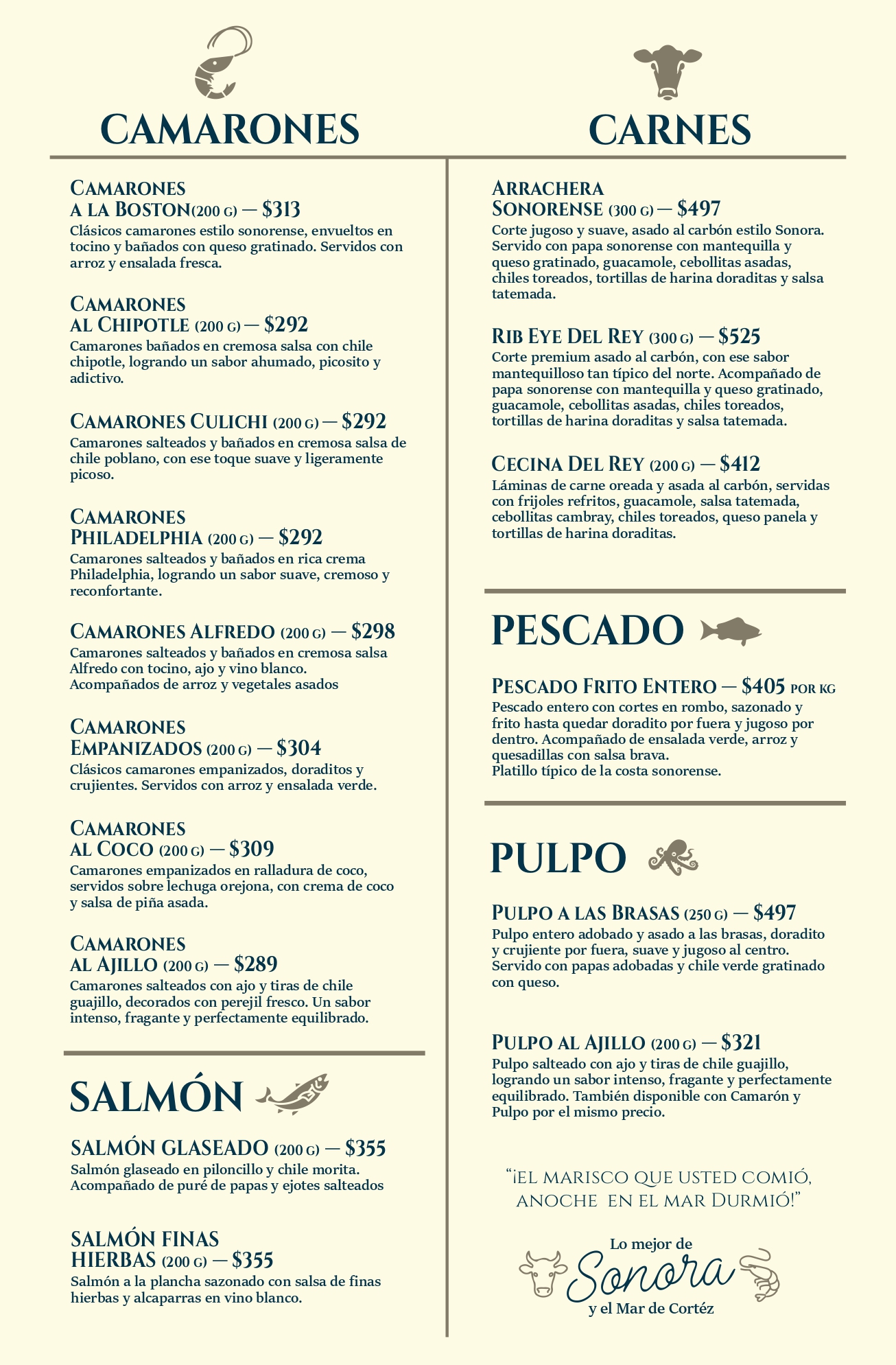 Menú Mariscos El Rey