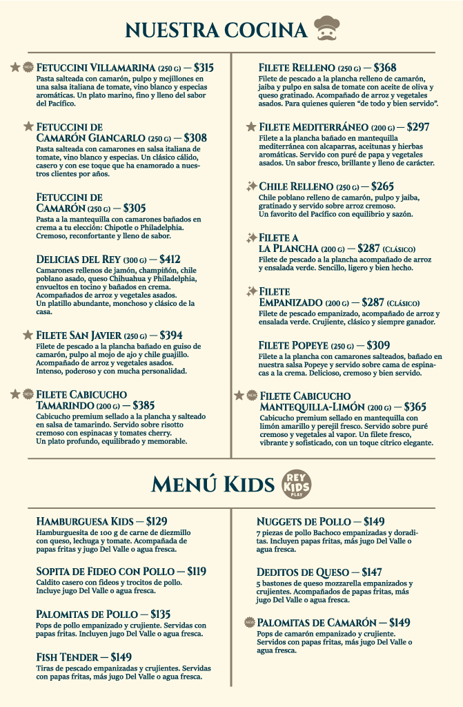 Menú Mariscos El Rey
